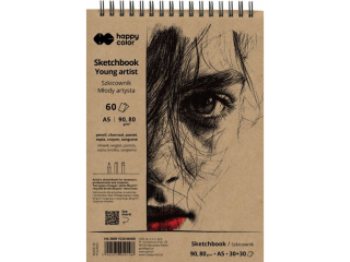 Szkicownik na spirali M�ody Artysta, A5, 60 ark, 80/90g, Happy Color [opakowanie=5szt]