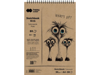 Szkicownik na spirali PTAKI A4, bia�y, 80 ark, 90g, Happy Color [opakowanie=5szt]
