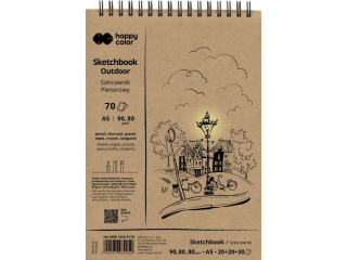 Szkicownik na spirali PLENEROWY A5, 70 ark, 3 kolory, 80/90g, Happy Color [opakowanie=5szt]