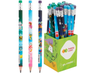 Ołówek do nauki pisania, jumbo, trójkątny, 2B, Aqua Cuties, 36 szt w kubku, Happy Color