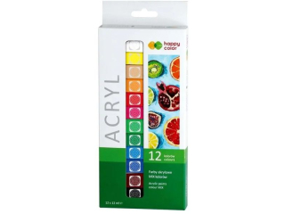 Farba akrylowa zestaw 12 kolorów x 12 ml, Happy Color
