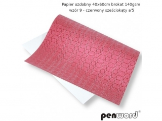 PAPIER OZDOBNY 40x60cm BROKAT 140gsm WZR 9 - CZERWONY SZECIOKTY a5