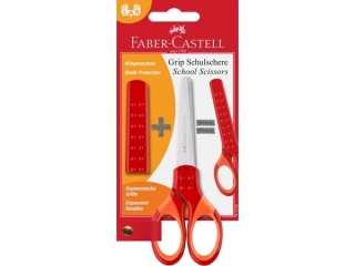 NOŻYCZKI SZKOLNE GRIP CZERWONE BLISTER , FABER-CASTELL
