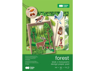 Blok z motywami FOREST, 80g/m2, A4, 16 ark, 26 motyw�w, Happy Color [opakowanie=5szt]
