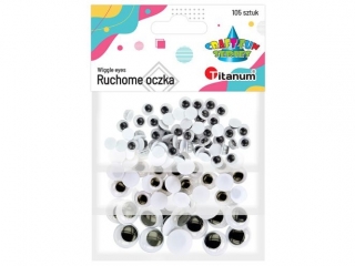 Oczy bez kleju czarne zestaw 3 rozmiarów bez rzęs 105szt. 5mm-50szt., 8mm-30szt., 15mm-25szt.