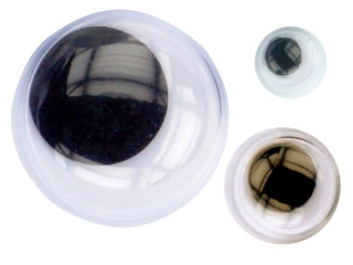 Oczy bez kleju czarne zestaw 3 rozmiarw bez rzs 105szt. 5mm-50szt., 8mm-30szt., 15mm-25szt.