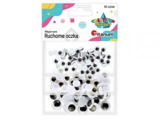 Oczy bez kleju czarne zestaw 3 rozmiarów bez rzęs 80szt. 5mm-30szt., 8mm-25 szt., 15mm-25szt.
