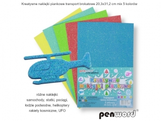 KREATYWNE NAKLEJKI PIANKOWE TRANSPORT BROKATOWE 20, 3x31, 2cm mix 5 KOLORÓW