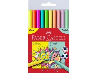 FLAMASTRY GRIP 5 KOL. NEONOWYCH + 5 KOL. PASTELOWYCH W ETUI FABER-CASTELL