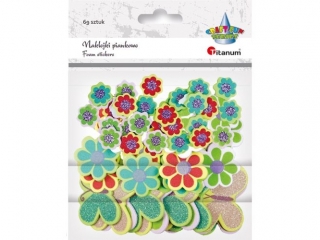 Naklejki piankowe 3 wzory: kwiatki: 15mm, kwiatki: 27mm, motyle: 50x35mm 69szt. TITWLK