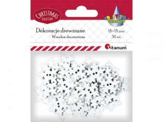 Drewniane płatki śniegu ażurowe 18x18mm białe 30szt. sklejka 2mm
