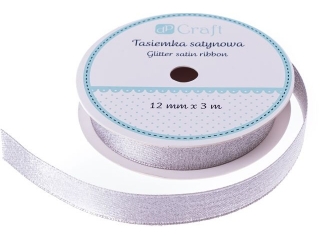 TASIEMKA SATYNOWA Z BROKATEM, SREBRNA, 3 M [opakowanie=3szt]