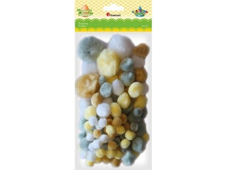 Pompony akrylowe 100szt. mix kolorów mix 12/18/30mm kolory: biały, bladożółty, beżowy, jasnoszary TITWLK