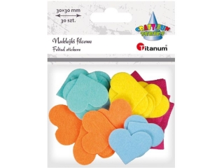 Naklejki filcowe serca 30x28mm mix kolorów 30szt. kolory: fuksjowy, błękitny, miętowy, pomarańczowy, żółty TITWAL