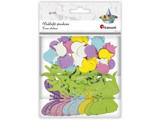 Naklejki piankowe tulipany 17x20mm, łodygi 27x32mm, brokatowe motyle 53x41mm 92szt. TITWLK