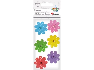 Naklejki piankowe 3D kwiaty O36mm z kryształkiem fioletowy, czerwony, żółty, jasnozielony, różowy, niebieski 6szt. TITWLK