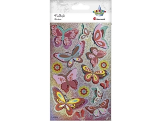 Naklejki foliowo-papierowe 3D motyle tonacja czerwono-różowa mix rozmiarów tył hologram 15szt. TITWLK
