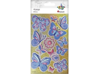 Naklejki foliowo-papierowe 3D motyle tonacja niebiesko-różowa mix rozmiarów tył hologram 14szt. TITWLK