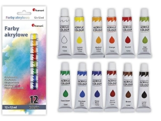Farby akrylowe w tubach 12ml 12 kolorw