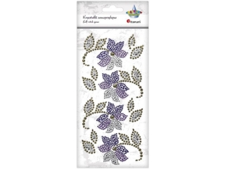Krysztaki samoprzylepne kwiaty 55x66mm, licie 15x28/10x22mm fioletowo-zoto-srebrne 12szt. TITWLK
