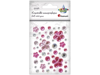 Krysztaki samoprzylepne mix kwiaty, okrge tonacja rowa kwiaty O22/11mm, okrge O10/8/6/4mm 53szt. TITWLK
