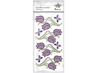 Kryształki samoprzylepne tulipany 50x92mm, motyle 21x17mm fioletowo-zielono-srebrne 8szt. TITWLK