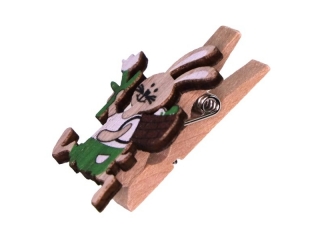 Klamerki drewniane z dekorem naturalne 7x35mm królik z koszykiem pisanek i tulipanem 28x35mm 3szt. TITWLK