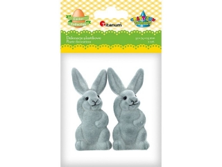 Dekoracje plastikowe króliki flokowane 32x74x25mm szare 2szt. TITWLK