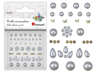 Pereki samoprzylepne mix wzorw okrge 3/4/5/6mm, ezki 4x6mm, motylki 3x2mm, dekor kwiat 7mm, dekor 3 zote pereki 6x2mm, dekor z ezek 10x8mm