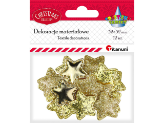 Dekoracje materiaowe gwiazdki PU 35x32mm 3 wzory: drobny brokat, duy brokat, gadkie zote 12szt.