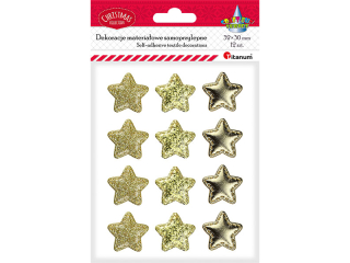Dekoracje samoprzylepne materiaowe gwiazdki PU 32x30mm 3 wzory: drobny brokat, duy brokat, gadkie zote 12szt.