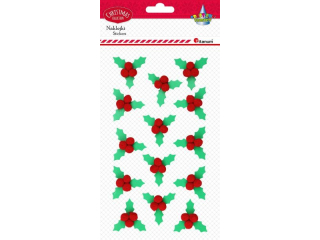 Naklejki 3D licie ostrokrzewu z owocami z pomponw 33x33mm 14szt.