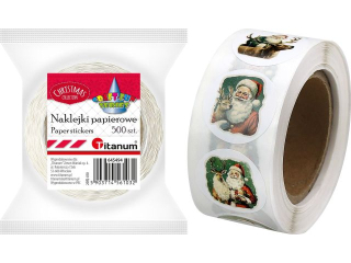 Naklejki papierowe na tamie O25mm 8 wzorw Boe Narodzenie Mikoaj vintage 500szt. szeroko tamy 28mm