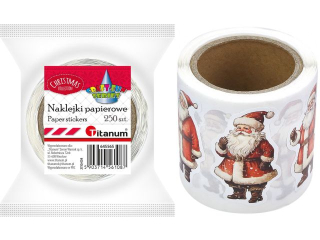 Naklejki papierowe na tamie mix rozmiarw 8 wzorw Boe Narodzenie Mikoaje 250szt. szeroko tamy 57mm