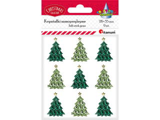 Krysztaki samoprzylepne choinki 24x32mm jasnozielone, ciemnozielone 9szt.