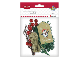 Zestaw do dekoracji prezentu: girlanda plastikowa długość 45cm, gałązki żywotnika 6szt., gałązki jarzębiny 2szt., suche gałązki 2szt., sznurek jutowy