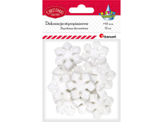 Styropianowe płatki śniegu O40mm brokatowe białe 15szt.