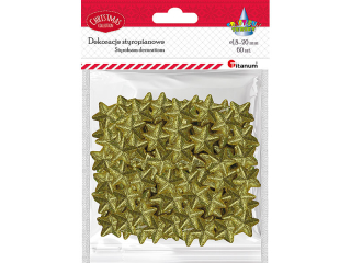 Styropianowe gwiazdki 20x18mm grubość 10mm brokatowe złote 60szt.