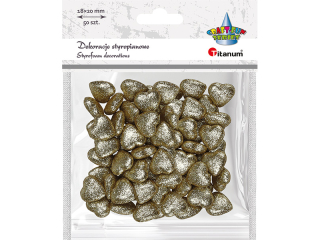 Styropianowe serca 19x19mm grubość 10mm brokatowe złote 50szt.