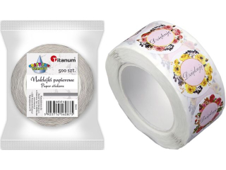 Naklejki papierowe na tamie 8 wzorw kwiatowych z napisem ?Dzikuj? O25mm 500szt. szeroko tamy 28mm