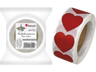 Naklejki papierowe na tamie 1 wzr serce marmurowe czerwone 25x25mm 500szt. szeroko tamy 28mm