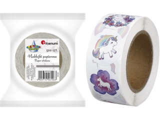 Naklejki papierowe na tamie 12 wzorw jednoroce O25mm 500szt. szeroko tamy 27mm