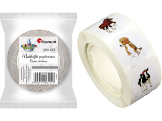 Naklejki papierowe na tamie 10 wzorw O25mm rozmiarw zwierzta gospodarskie 500szt. szeroko tamy 28mm