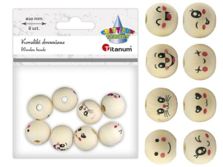 Koraliki drewniane okr�g�e emotki O20mm otw�r O5mm naturalne drewno 8szt.