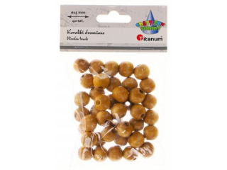 Koraliki drewniane okrge O15mm otwr O3mm lakierowane jasnobrzowe drewno 40szt.