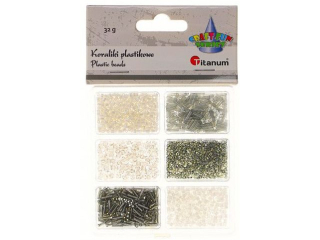 Koraliki plastikowe mix 6 rozmiarw 32g tonacja biao-szara