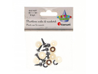 Oczy do maskotek plastikowe O10mm z mocowaniem za pomocą zapinki brokatowe brązowe 8kpl.