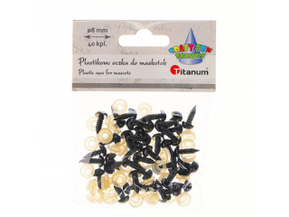 Oczy do maskotek plastikowe O8mm z mocowaniem za pomoc zapinki czarne 40kpl.