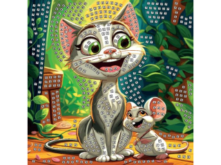 Mozaika piankowa KOT I MYSZ wymiary planszy do wyklejenia: 25x25 cm, stojak na obrazek