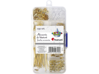 Akcesoria do biuterii 191 elementw zote szpilki jubilerskie z epkiem (gwodzie) 35mm - 15szt., haczyki jubilerskie 35mm - 15szt., bigle zapinane 1